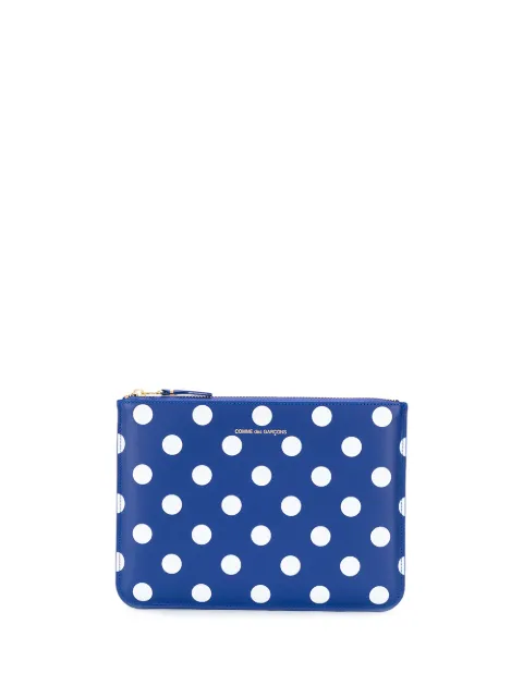 Comme Des Garçons Wallet pochette grande, zip oro, logo oro, stampa pois Composizione: 100% pelle Blue SA5100PD