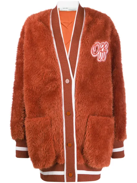 Off-White embroidered logo furry varsity cardigan Orange OWEA177E19E65119B4B4