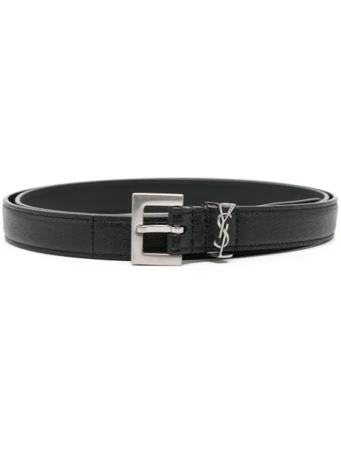 Saint Laurent Cassandre-plaque leather belt Black 612616BRM0E