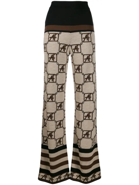 Alberta Ferretti geometric pattern knitted trousers Brown A03846601