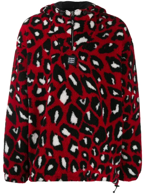 MSGM animal print shearling hooded sweater Red 2740MH21195626
