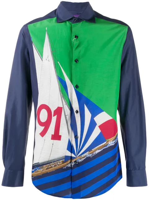 Ralph Lauren Purple Label graphic nautical print shirt Blue 790741369001