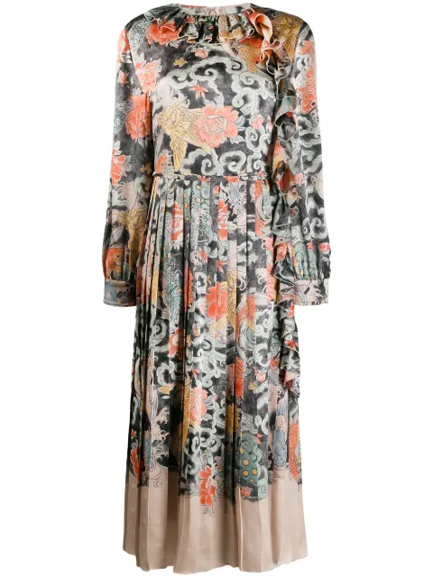 Valentino Garavani oriental print satin dress Neutrals BVAND54P7