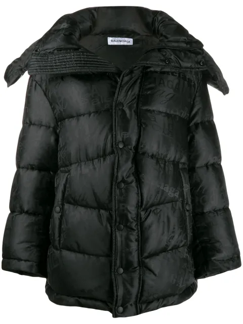 Balenciaga mixed typo swing puffer jacket Black 555346TFO06