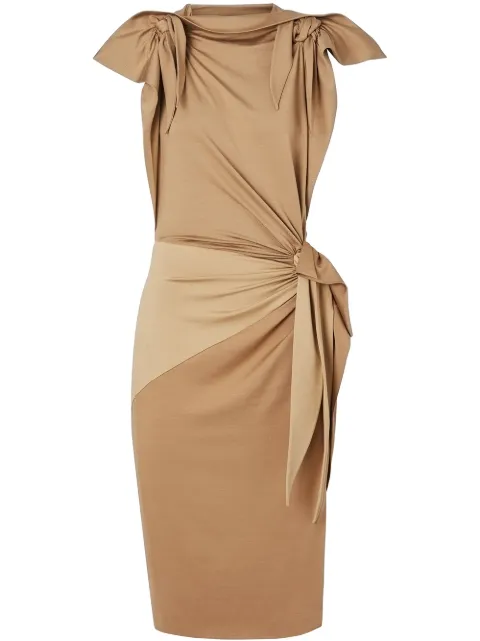 Burberry Tie Detail Tri-tone Silk Jersey Dress Neutrals 4562598