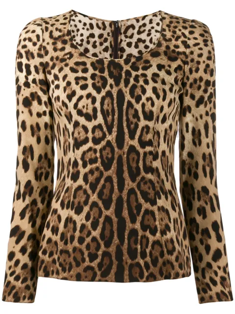Dolce & Gabbana leopard-print long-sleeve T-shirt Neutrals F73V6TFSADD