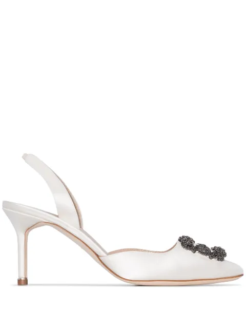 Manolo Blahnik Hangisli crystal-buckle pumps White 4190473