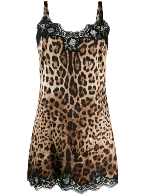 Dolce & Gabbana leopard-print satin slip dress Brown O6A00TFSAXY