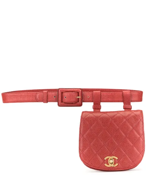 CHANEL Pre-Owned 1990 diamond quilted CC belt bag Red 1838757