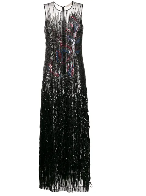 PUCCI floral motif sequin gown Black 0ERI550E893