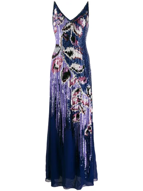 PUCCI sequin embellished peony dress Blue 0ERI250E898