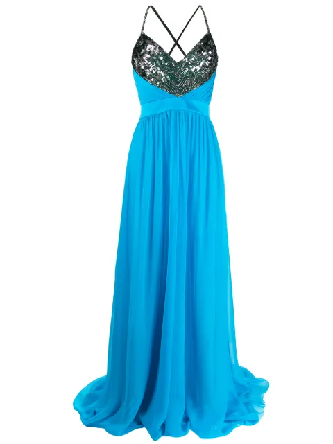 PUCCI sequinned neckline long dress Blue 0ERI150E656