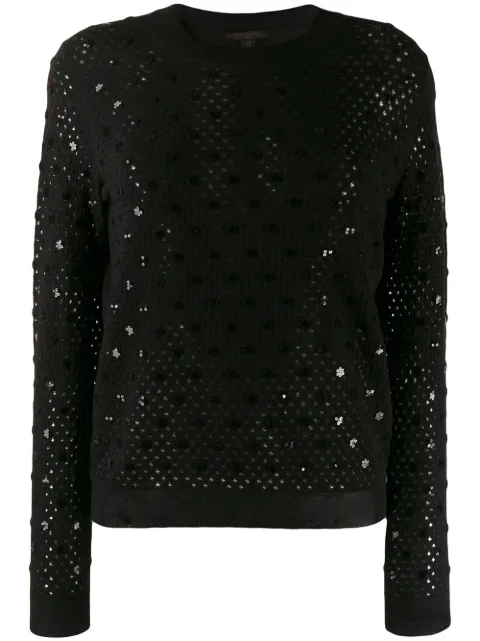 Louis Vuitton Pre-Owned open knit sequinned details jumper Black CSIM0519LVTOP