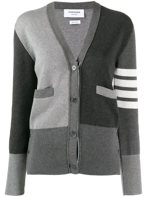 Thom Browne Funmix crepe 4-Bar v-neck cardigan Grey FKC207F00219