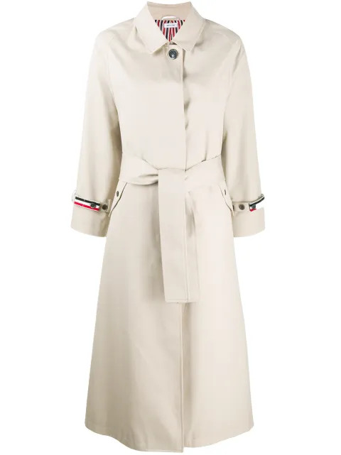 Thom Browne waterproof cotton twill raglan trench overcoat Neutrals FOC597A06111