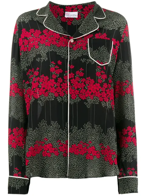 RED Valentino Dreaming Peony-print shirt Black RAB1754A1