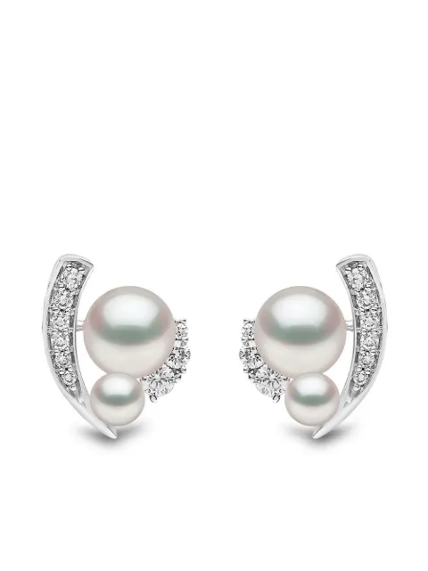 Yoko London 18kt white gold Trend freshwater pearl and diamond earrings Silver TEM02307FJKX
