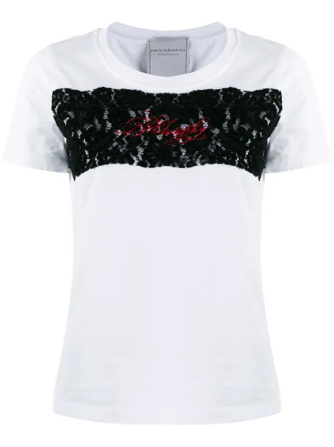 Philosophy Di Lorenzo Serafini logo embroidered lace T-shirt White A07025745