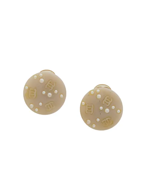 CHANEL Pre-Owned logo clip-on earrings Neutrals 130407