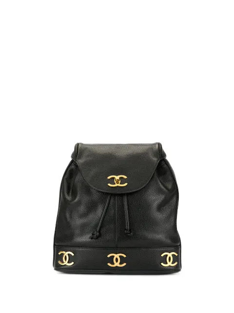 CHANEL Pre-Owned 1992 CC logo chain backpack Black 2676989