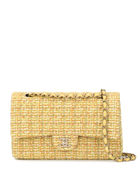 CHANEL Pre-Owned double flap tweed shoulder bag Yellow 19999764
