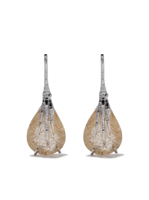 Wouters & Hendrix Gold 18kt gold quartz claw rutilated earrings Silver 01S36QWG