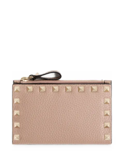 Valentino Garavani Rockstud grainy calfskin cardholder with zip Pink WP0605VSH