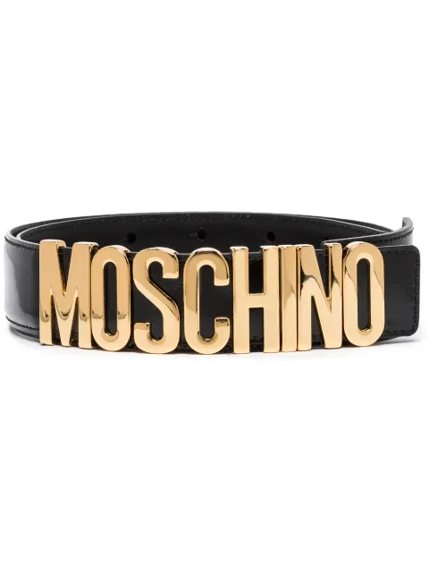 Moschino logo-plaque buckled belt Black A80128007