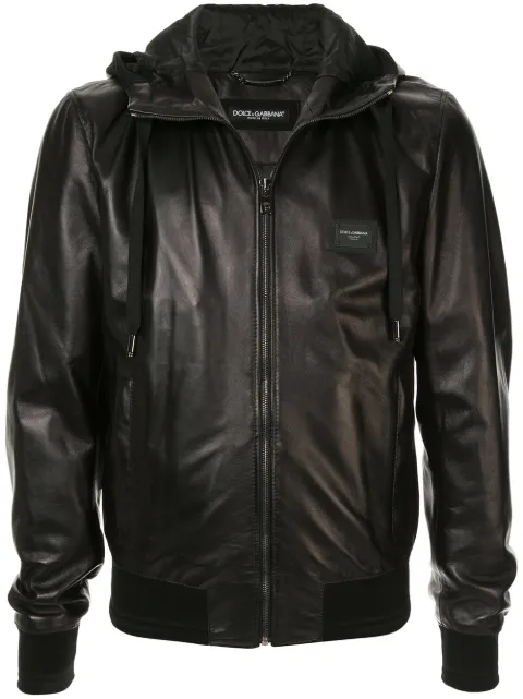 Dolce & Gabbana logo-tag leather jacket Black G9PB8LFUL89