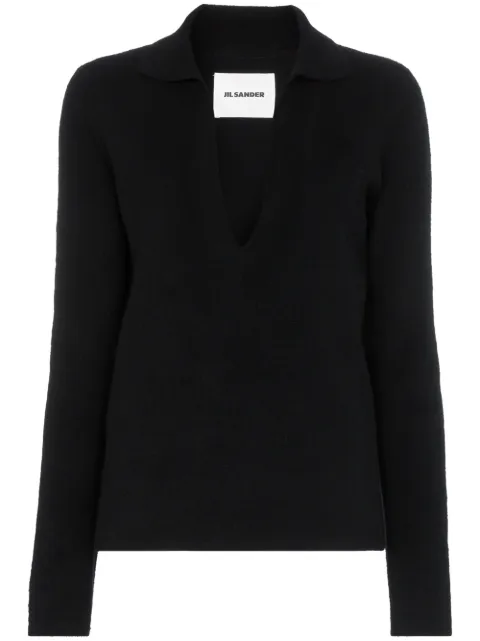 Jil Sander Collared v-neck knit jumper Black JSWP754352WPY20028