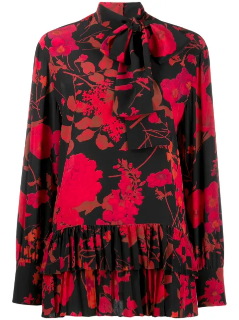 Valentino Garavani floral print pleated blouse Black BAE02D4PY