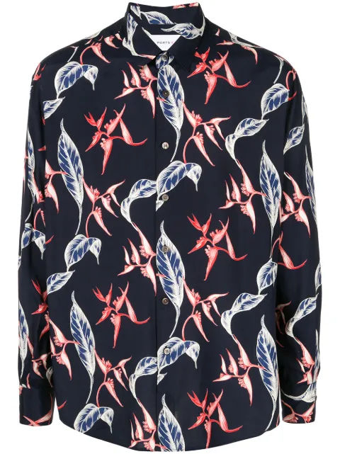 Ports V botanical print button-up shirt Blue VN8HCL24GPV004