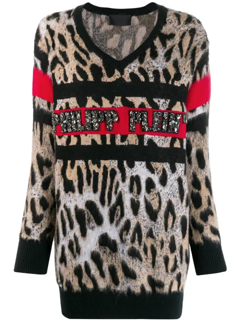 Philipp Plein V-neck leopard top Black A19CWKO0301PTE003N