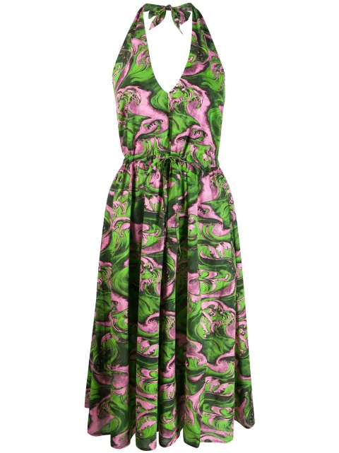 McQ Swallow printed halterneck dress Green 528596RMC03