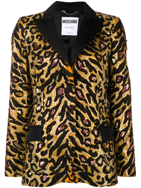 Moschino Tiger sequin-embellished blazer Gold A05010552