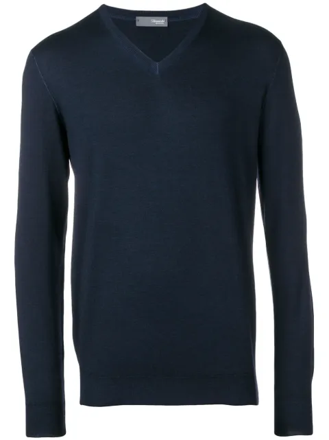 Drumohr plain v-neck jumper Blue D0D481A791BLUE