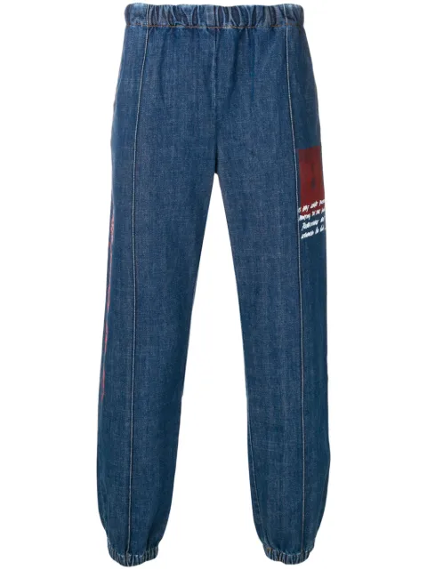 Off-White Leonardo da Vinci quote jeans Blue OMYB002S19D170088720