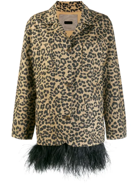 Simonetta Ravizza feather trim leopard print coat Neutrals JBLAZERO3