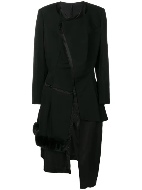 Comme Des Garçons Pre-Owned 1997's faux fur trim deconstructed coat Black CDG737A