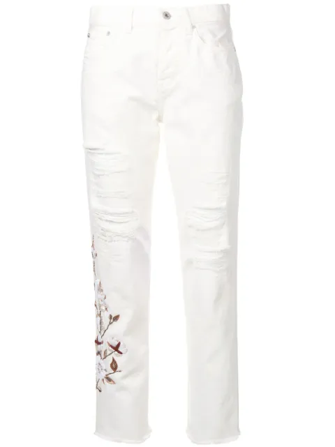 Off-White distressed flowers jeans White OWYA008R19C710610147