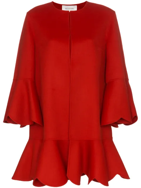 Valentino Garavani collarless ruffled coat Red BCA3W015E