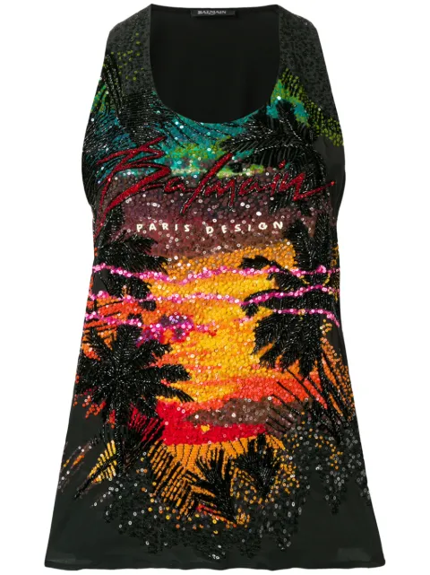 Balmain sequin embellished tank top Black RF11951P001