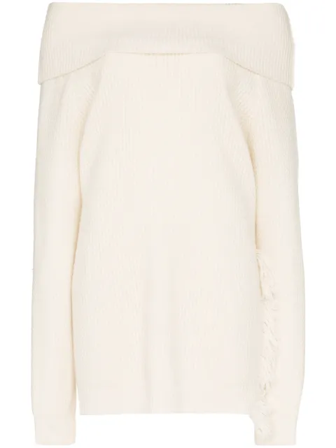 Stella McCartney off- the-shoulder fringe sweater White 581811S2086