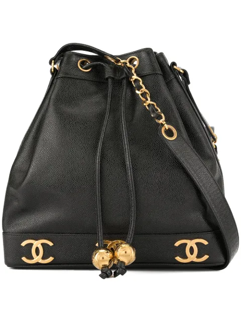 CHANEL Pre-Owned 1994-1996 CC logo drawstring shoulder bag Black 3204518