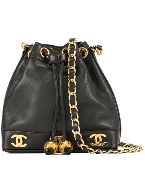 CHANEL Pre-Owned CC logo-chain drawstring bucket bag Black 2950261
