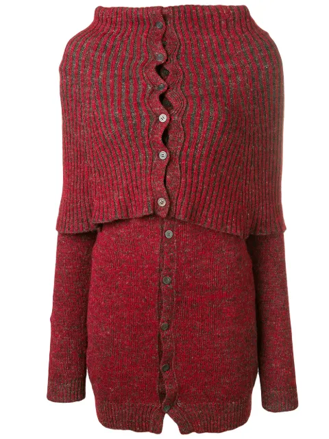 Yohji Yamamoto Pre-Owned ribbed high neck cardigan Red YY264
