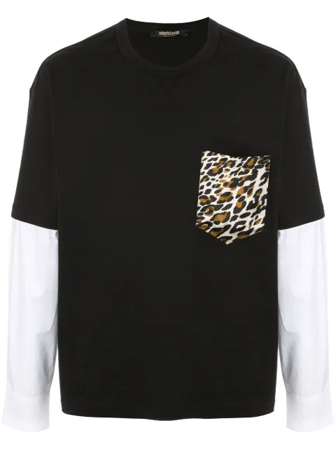 Roberto Cavalli leopard print panel T-shirt Black JNT628JD090