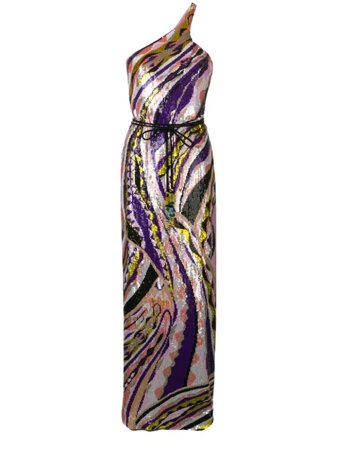 PUCCI Sequin Embroidered Silk Maxi Dress Purple 9RRI709R897