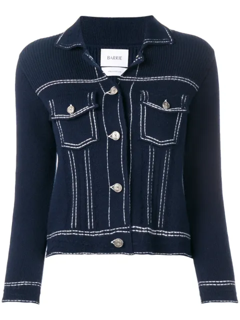 Barrie contrast-stitch knitted jacket Blue C85220