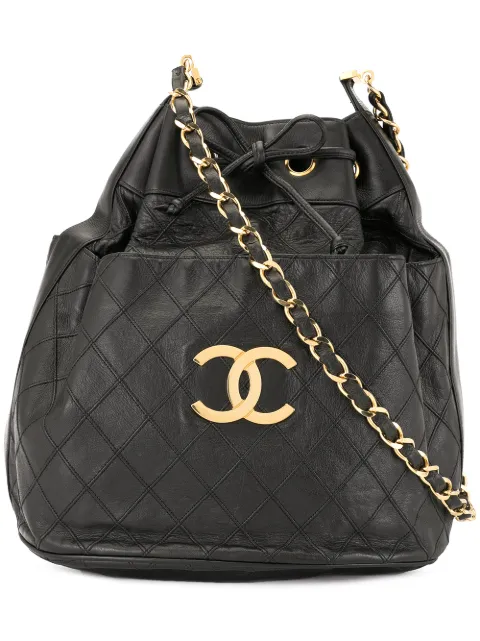 CHANEL Pre-Owned 1989-1991 Cosmos quilted CC logos shoulder bag Black 1138994
